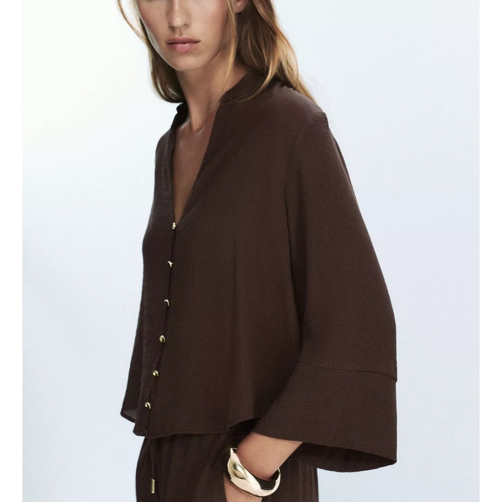Brown Button-Up Blouse